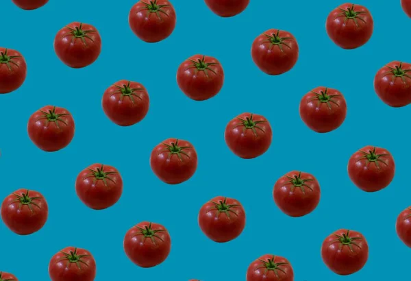 设计背景和横幅 蓝色背景上的红色西红柿 — 图库照片
