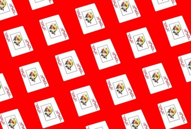 Tasarım ve afiş için arka plan. Oyun kartı kırmızı arka planda bir joker. Desen