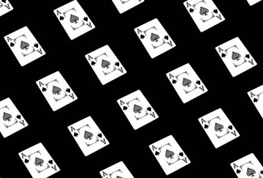 Tasarım ve afiş için arka plan. Siyah arkaplanda maça ası kartı. Desen.