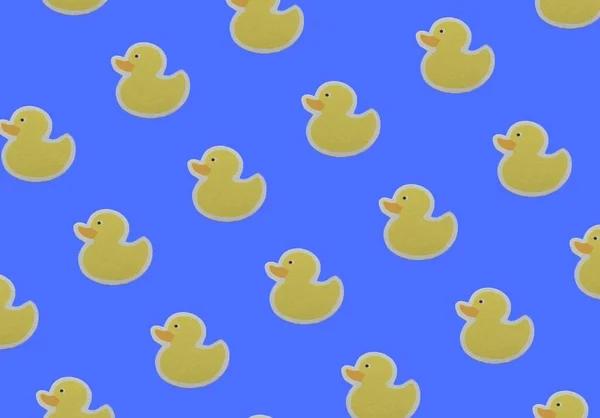 Fondo Para Diseño Banner Pato Amarillo Sobre Fondo Azul Patrón —  Fotos de Stock