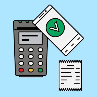 Telefonla ödeme. Banka terminali. Düz biçimli vektör illüstrasyonu.