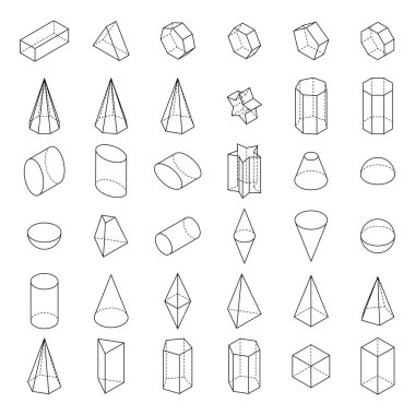 3D geometrik şekiller kümesi.