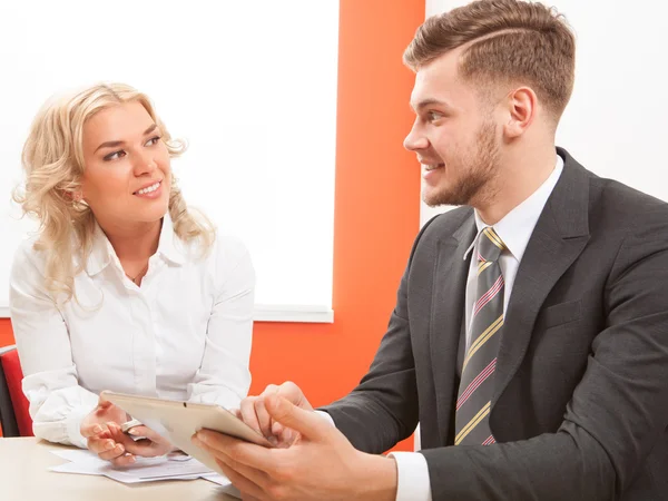 Business people working together on laptop in office — Stock Photo, Image