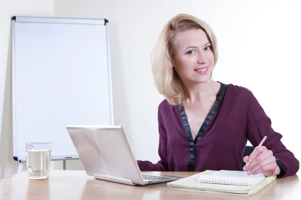 Business woman working  laptop - isolated — Stock Photo, Image