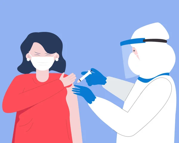 Illustration Conceptuelle Vaccination Médecin Donne Une Injection Vaccin Une Femme — Image vectorielle