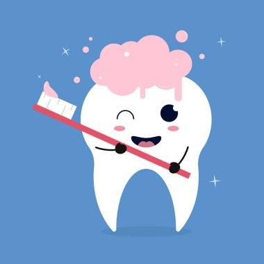 Tatlı ve mutlu dişli ağız temizliği konsepti çizimi