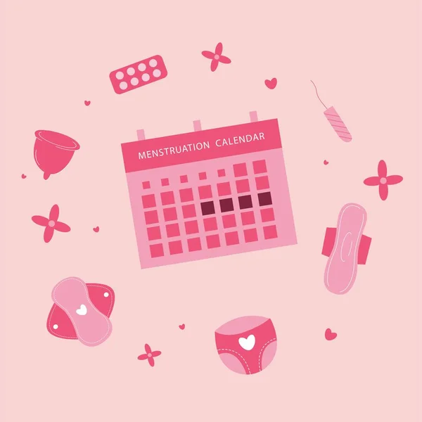 Calendario Menstruación Con Colección Kit Higiene — Archivo Imágenes Vectoriales