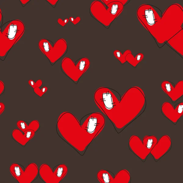 Nahtloses Muster mit Herzen auf dunkelbraunem Hintergrund. Vektorillustration mit Liebe. — Stockvektor