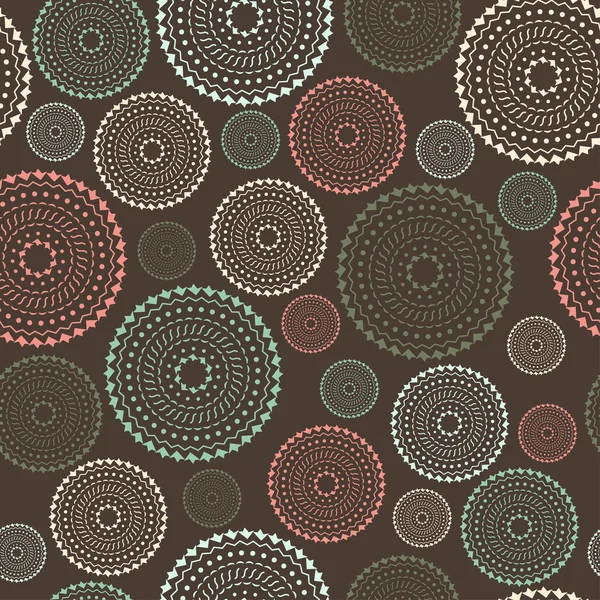 Kahverengi zemin üzerine pastel mandala ile Seamless modeli. Yuvarlak süsleme.