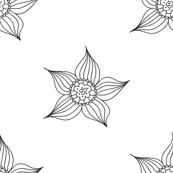 Dikişsiz çiçek desenli. siyah-beyaz vektör çizim.