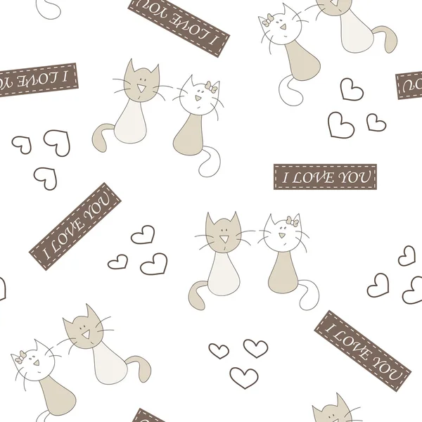 Nahtloses Muster mit verliebten Katzen. Vektorillustration. — Stockvektor