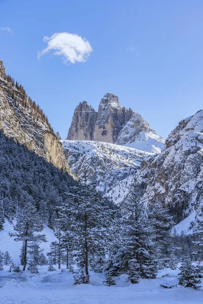 Χειμώνας Ορεινό Τοπίο Στην Περιοχή Τρεις Κορυφές Δολομίτες Κοντά Στο — Φωτογραφία Αρχείου