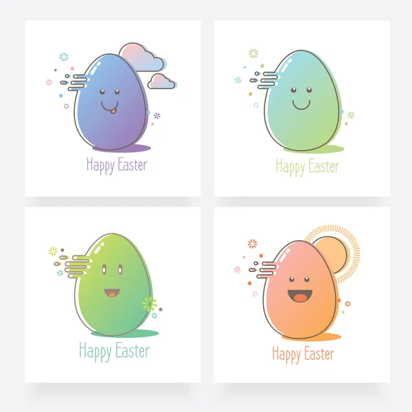 Huevos de Pascua con caras sonrientes — Vector de stock
