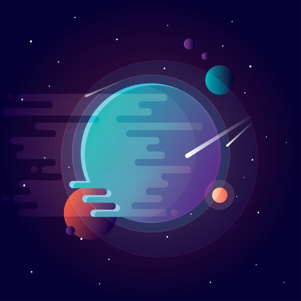 Цветные планеты с падающими кометами
.