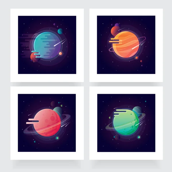 Four vibrant colorful planets — Stock Vector