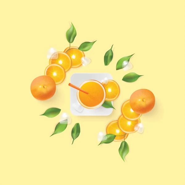 Orange juice and fruit slices — Stock Vector