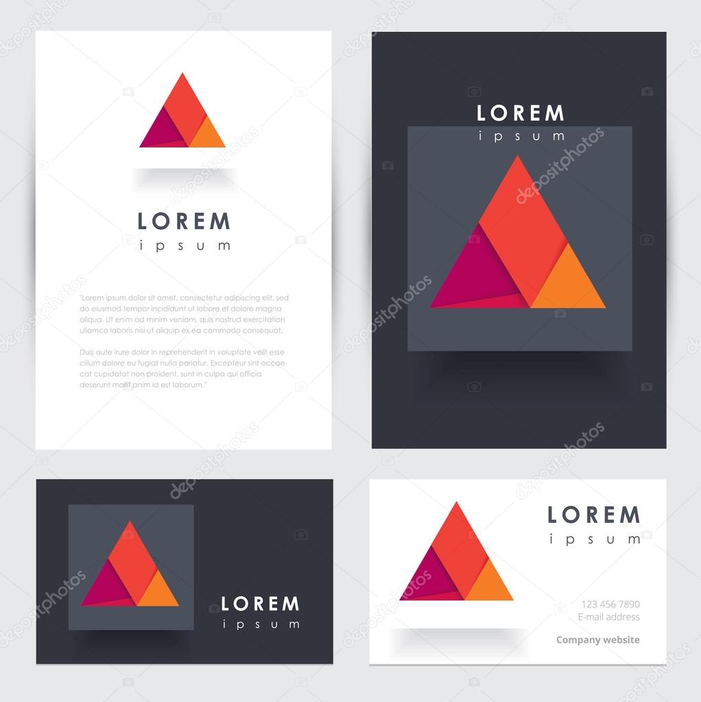 Modern corporate identity letterhead and business card mockup templates with abstract multicolored in material design style