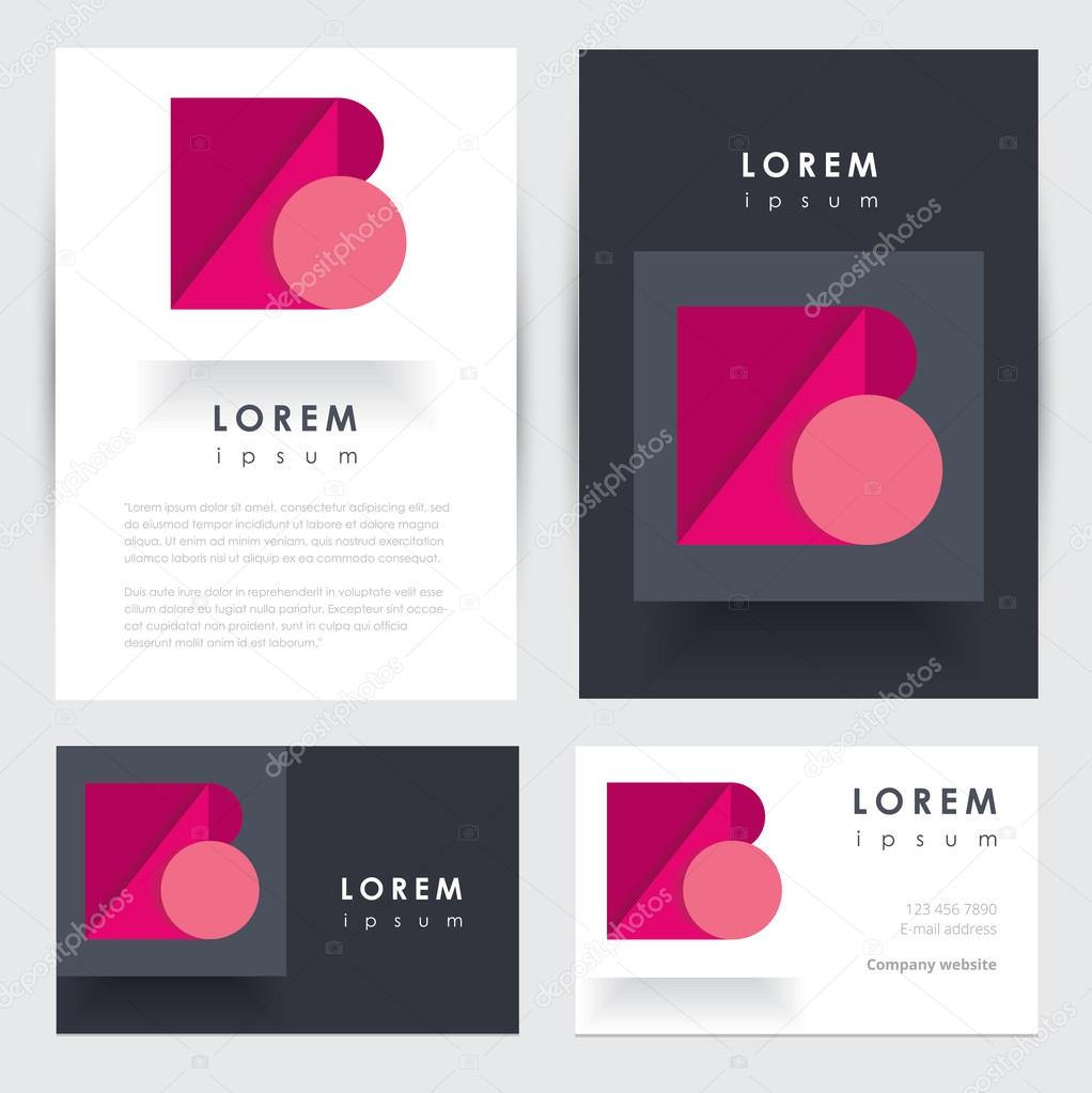 Modern corporate identity letterhead and business card mockup templates with abstract multicolored in material design style
