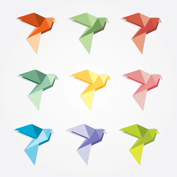 Set van origami vogels logo iconen — Stockvector