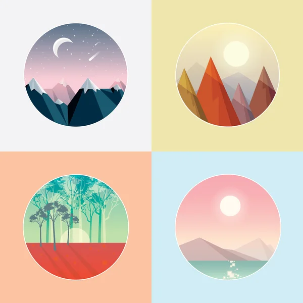 Quatro estações de ícones paisagem redonda — Vetor de Stock