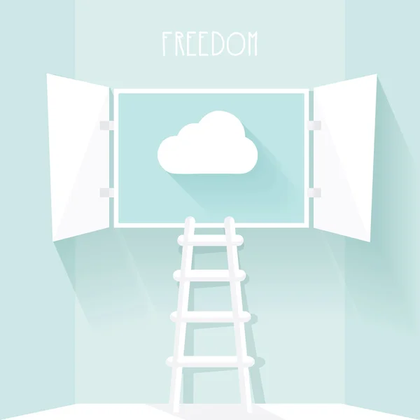 Ladder on the open window in blue room — Stock Vector