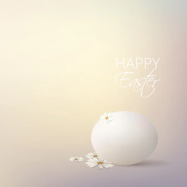 Huevo de Pascua blanco con flores de margarita — Vector de stock