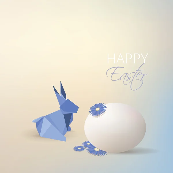 Huevo de Pascua, flores y conejo de origami — Vector de stock