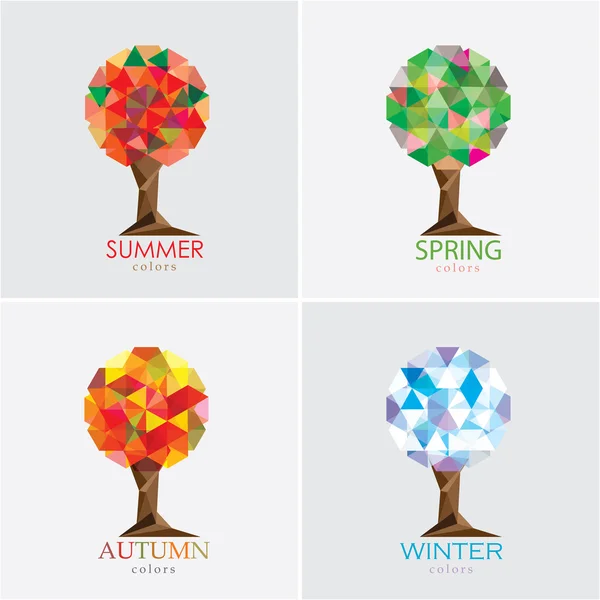 Ensemble d'arbres quatre saisons — Image vectorielle