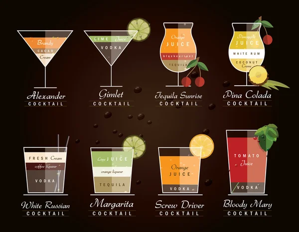 Ensemble de boissons alcoolisées cocktail — Image vectorielle