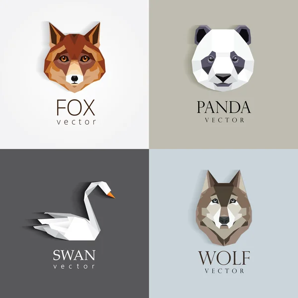 Logotipos de animales de bajo estilo polígono — Archivo Imágenes Vectoriales