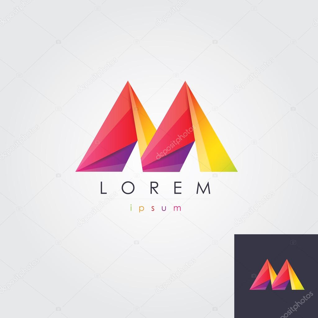 Abstract modern multicolored logo element in letter m shape- overlapping shapes- business visual identity