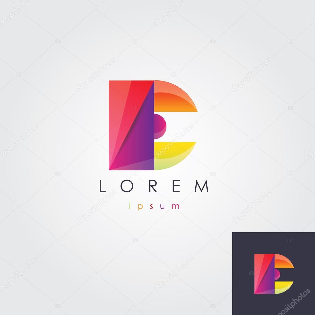 Vivid exotic abstract multicolored logo element in letter e shape for business visual identity