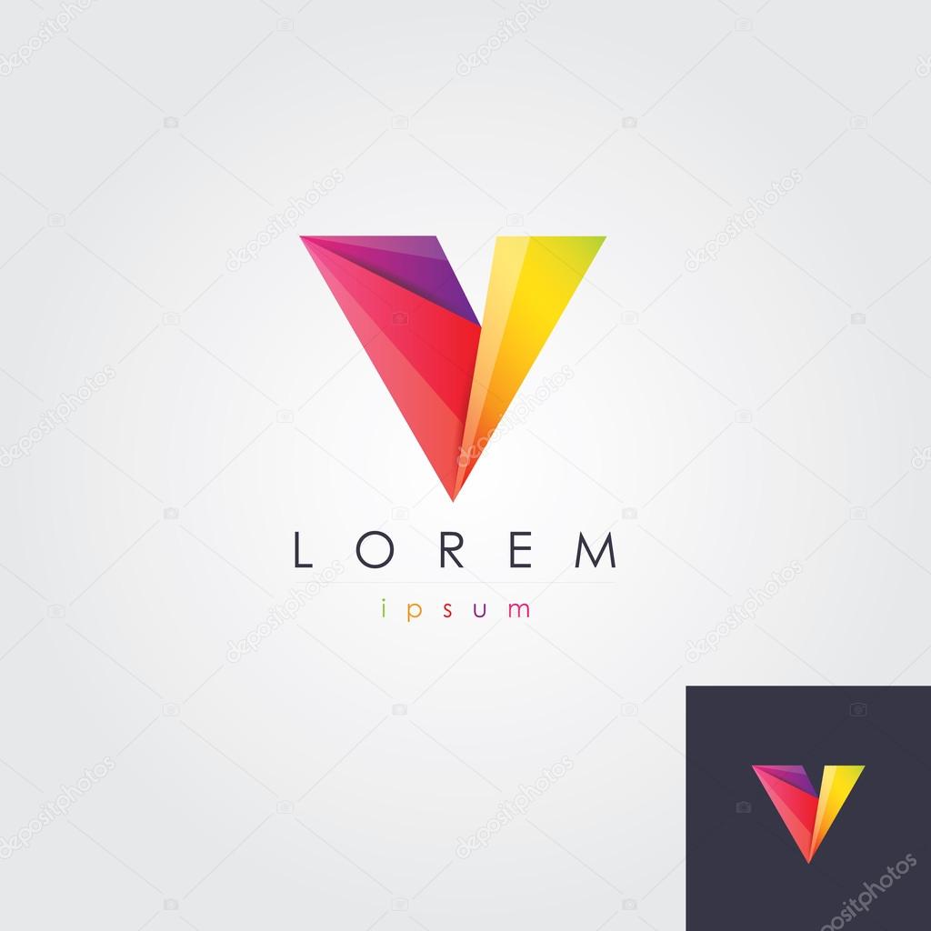 Abstract trendy multicolored logo design element in letter v shape- for business company visual identity