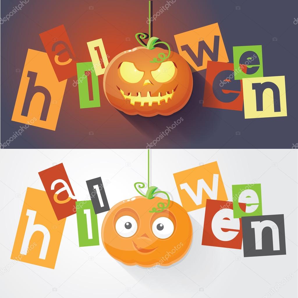 Cute and scary curved pumpkins set
