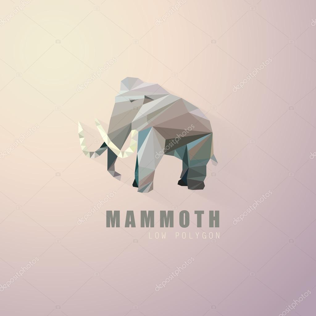 Low polygon style mammoth vector illustration logo element, mascot or avatar icon