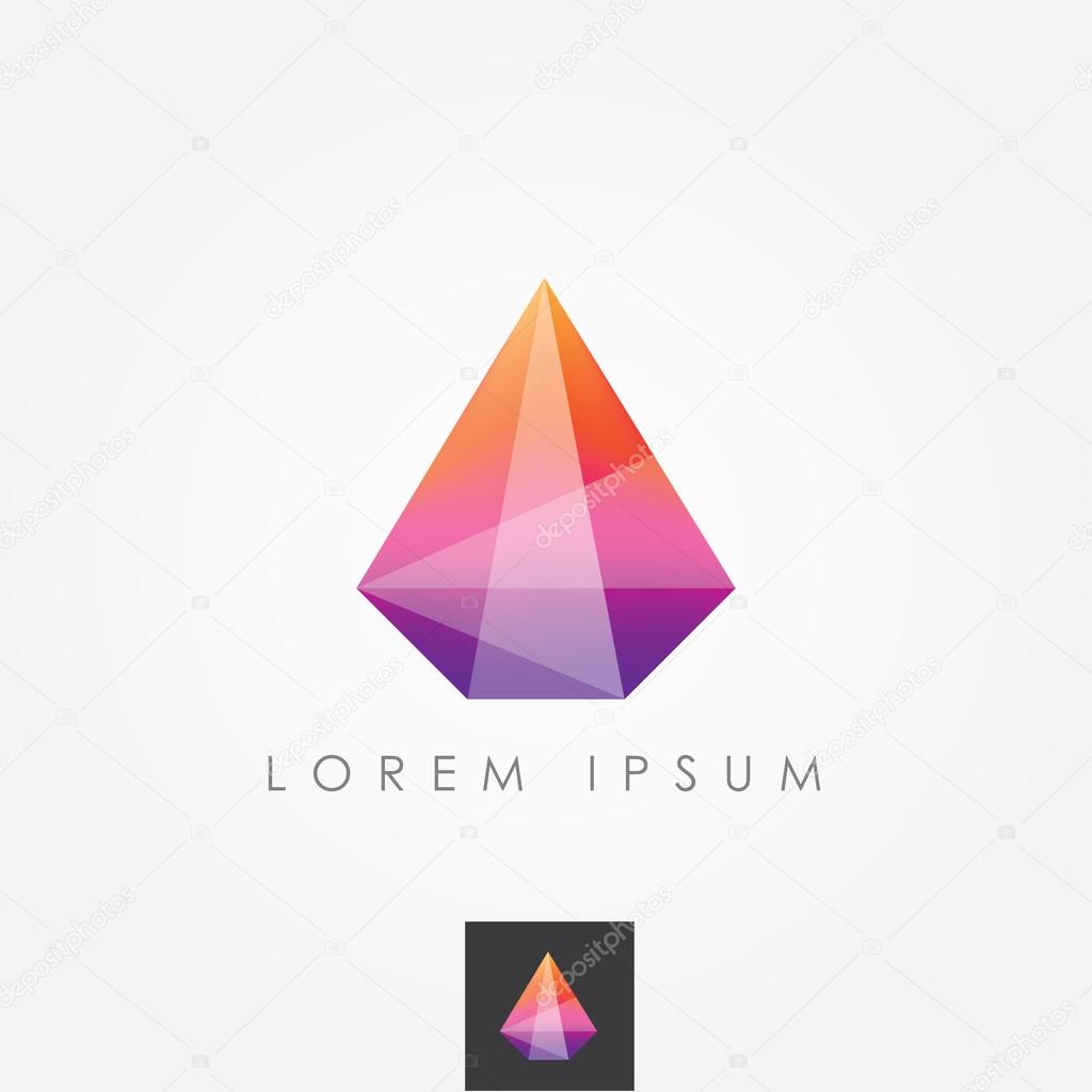 Multicolored geometric polygon facet crystal gem logo icon
