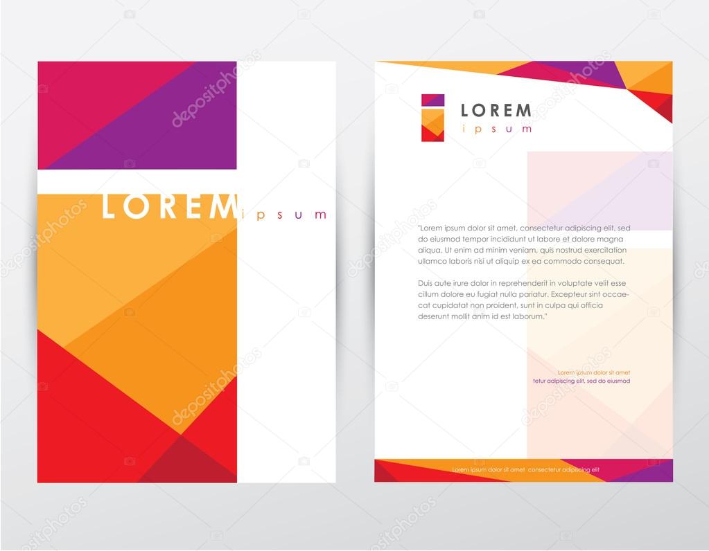 Brochure cover and letterhead template design mockup for business company presentations and stationery set