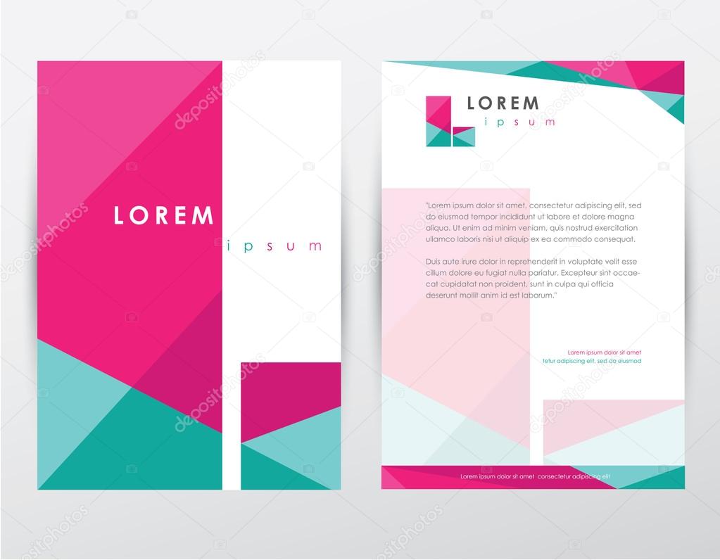 Brochure cover and letterhead template design with letter l logotype sign for company business presentations and stationery set