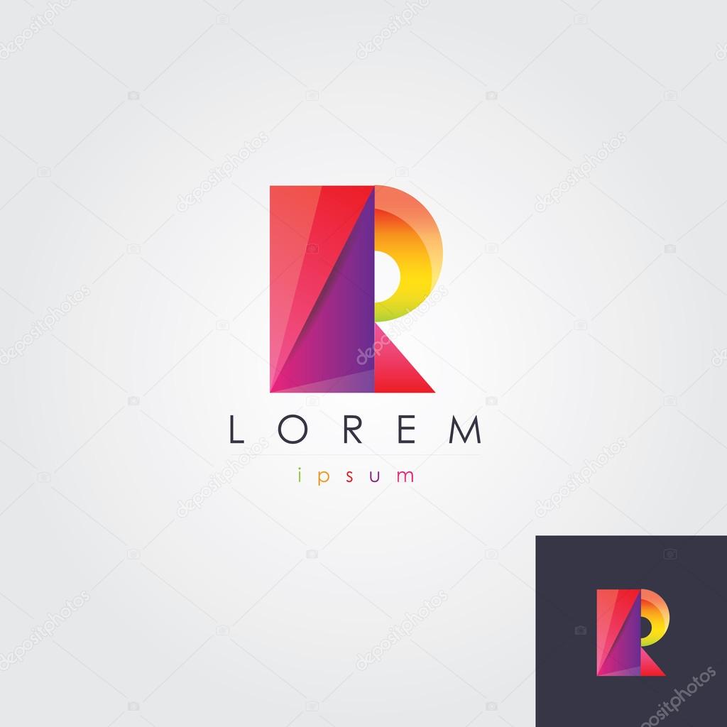 Abstract multicolored logo element icon in letter r shape- for business company visual identity