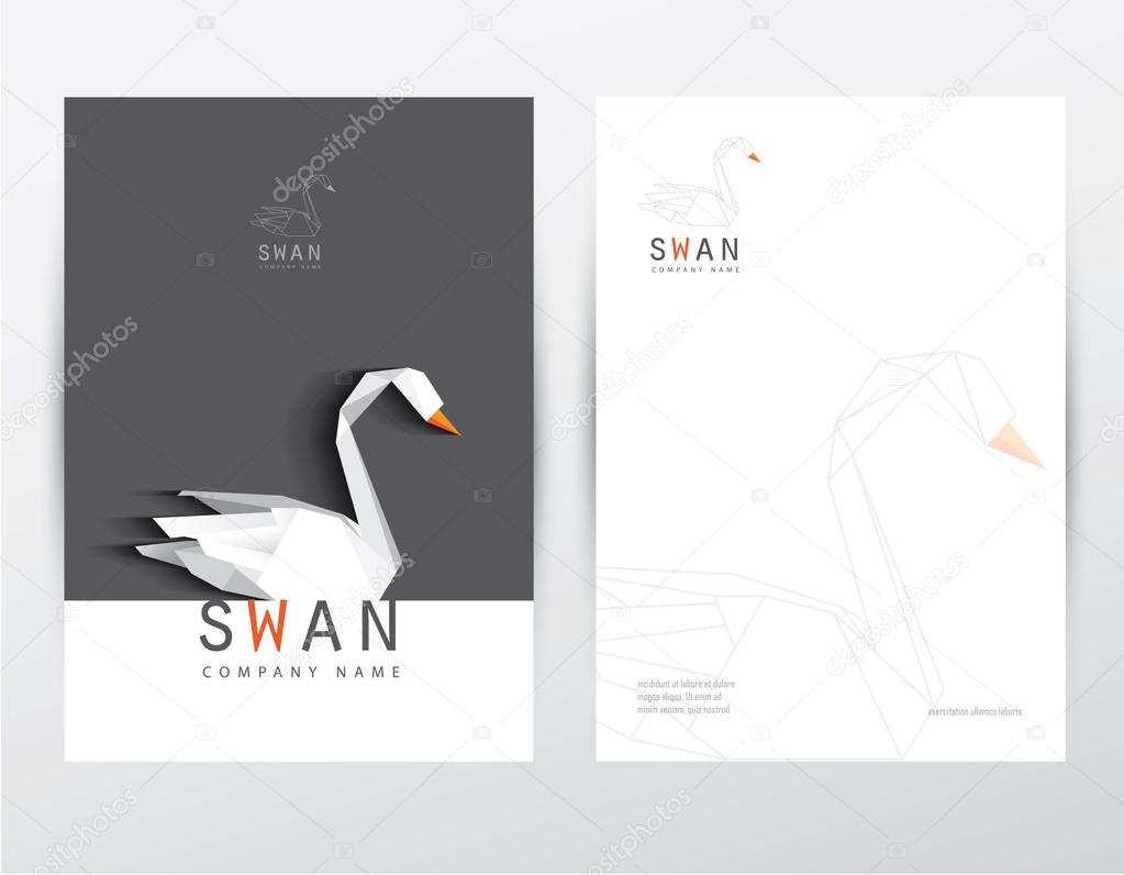 Modern contemporary minimalistic black and white letterhead design set for corporate identity with low poly swan logo element
