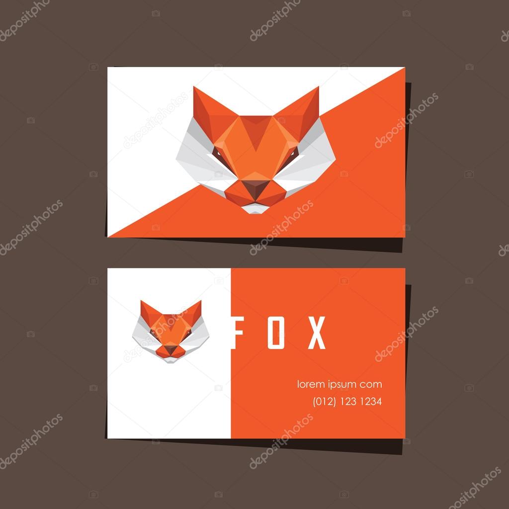Business card design template with fox