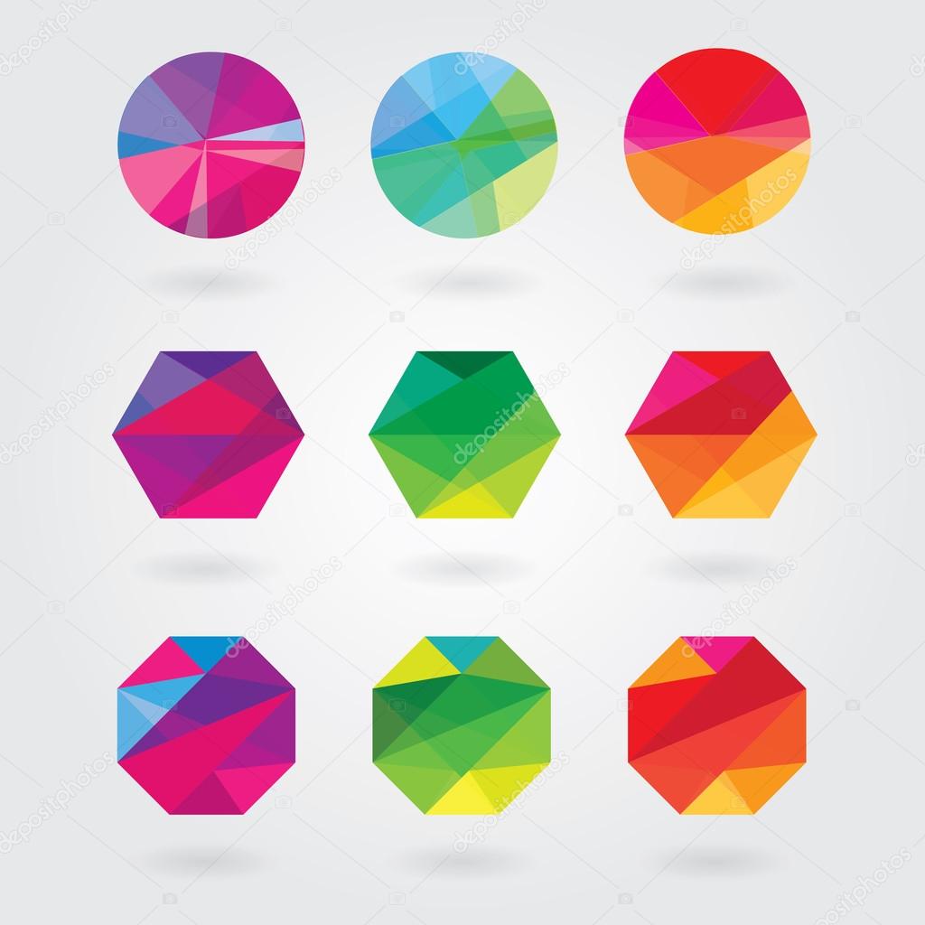 Trendy modern abstract logo element designs in polygonal triangular geometric compositions