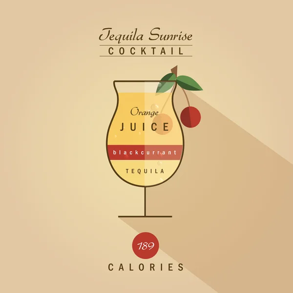Tequila sunrise cóctel bebida receta — Archivo Imágenes Vectoriales