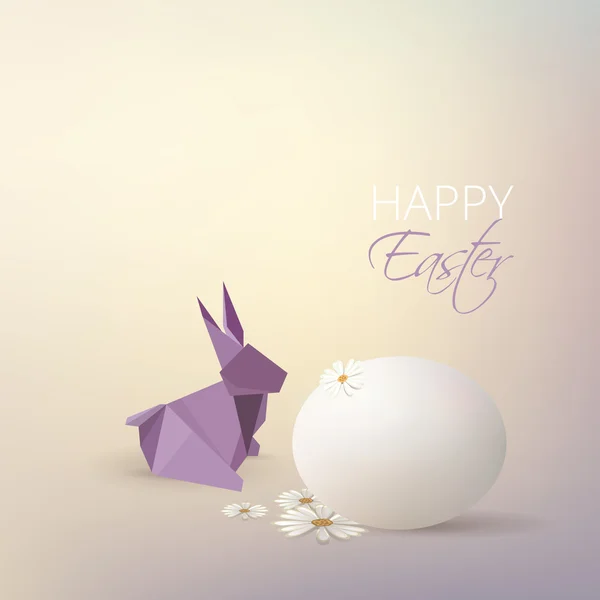 Huevo de Pascua, flores de margarita y conejo de origami — Vector de stock