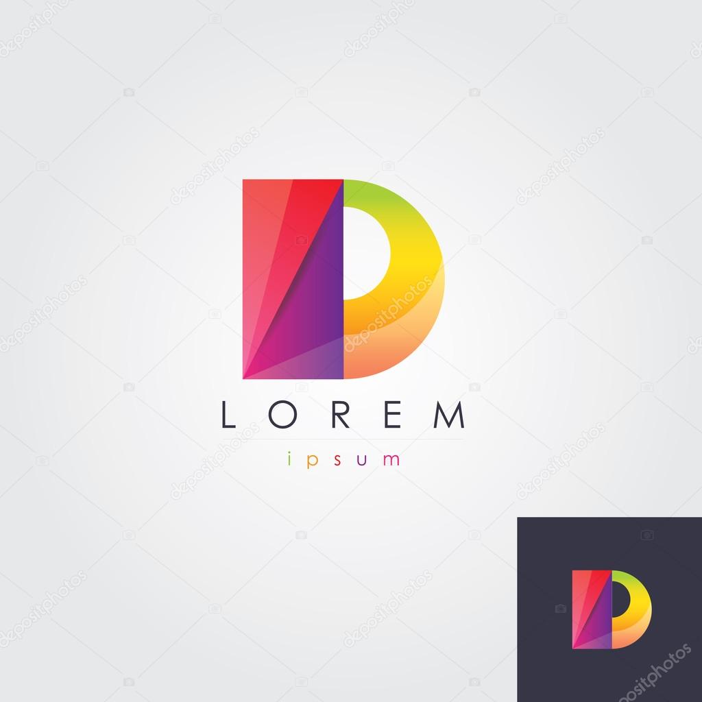 Vivid abstract multicolored logo element for business visual identity in letter d shape