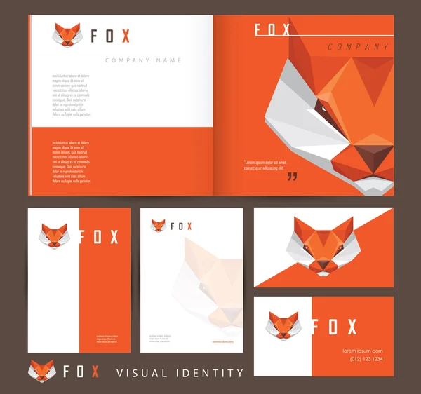 Business visual identity with red fox — Stock Vector