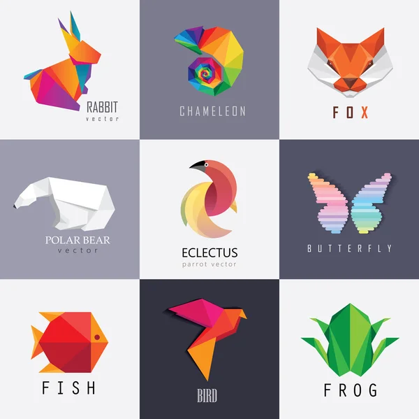 Design abstrait de logos animaux colorés — Image vectorielle