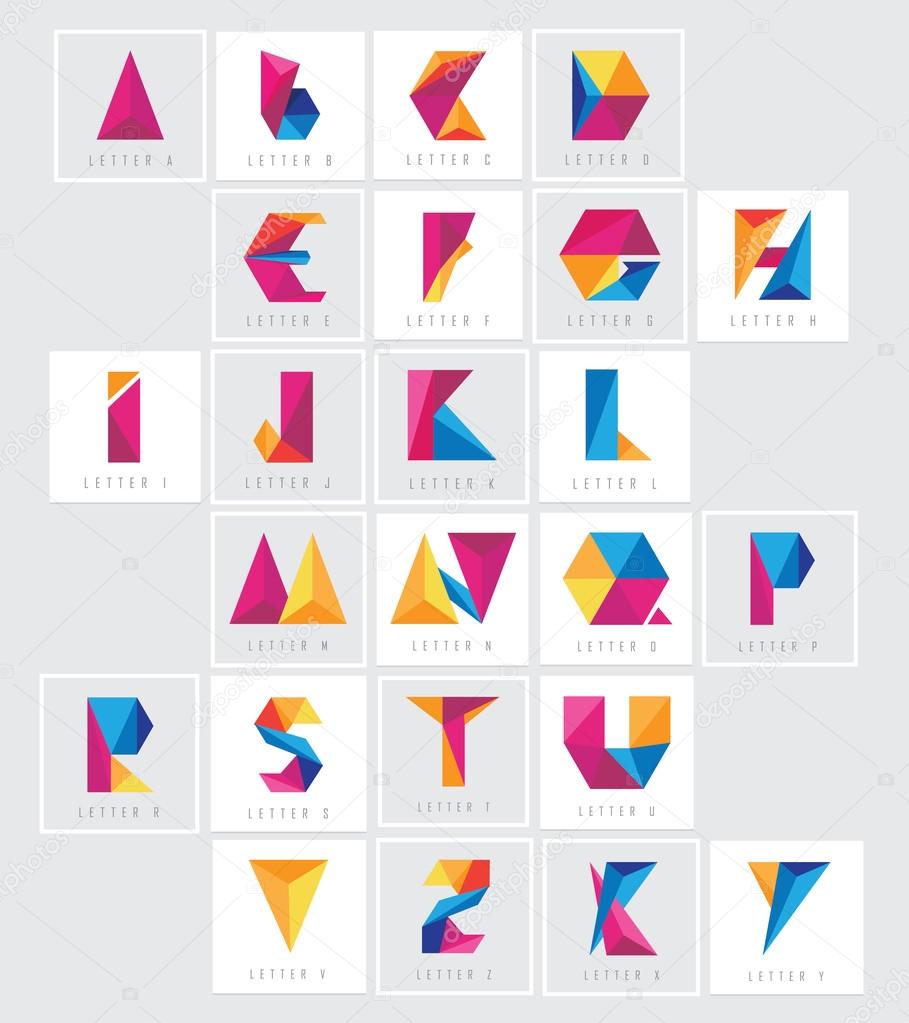 Colorful low polygon alphabet