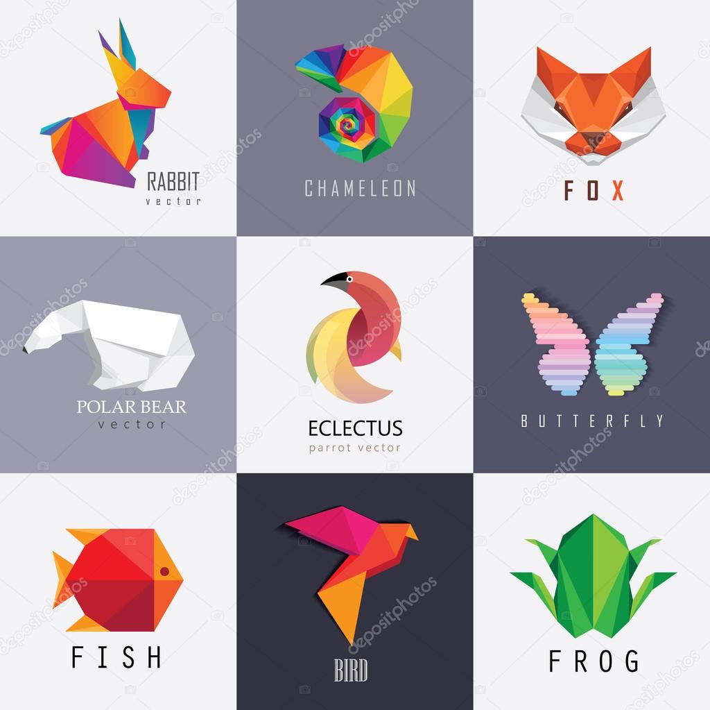 Abstract colorful animal logos design elements for business visual identity