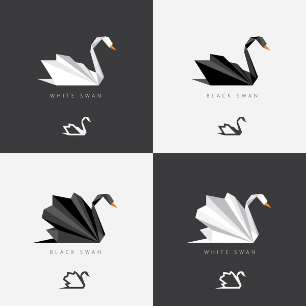 Logotipos de cisne blanco y negro — Archivo Imágenes Vectoriales